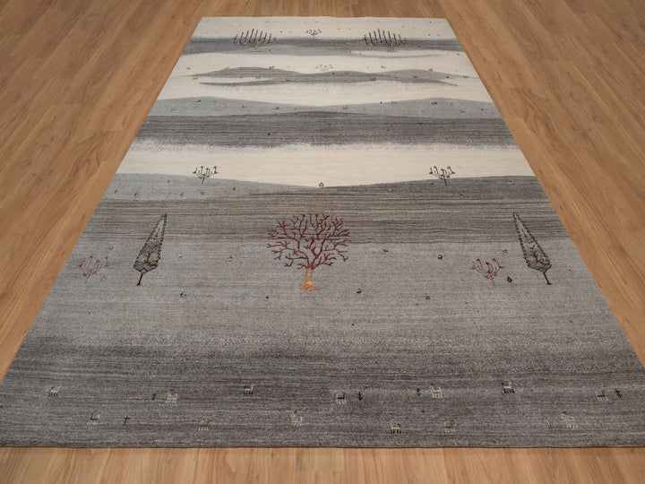 9'10" x 13'0" New Hand Knotted Grey Wool Rectangle Oriental Rug - MOA10292659