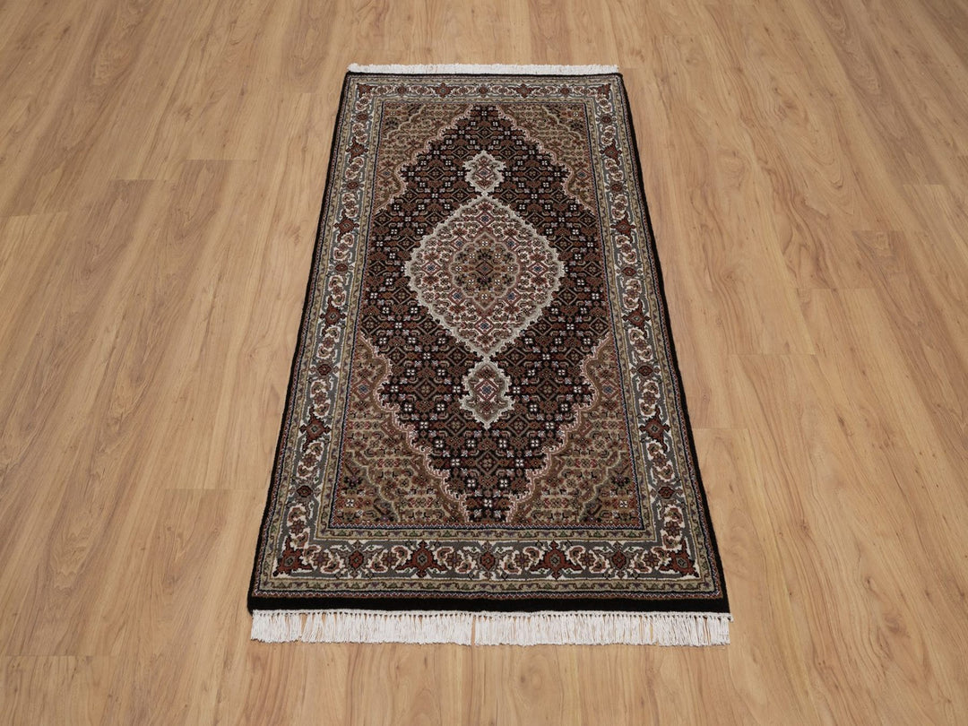 2'9" x 5'3" New Hand Knotted Black Wool Rectangle Oriental Rug - MOA10292672
