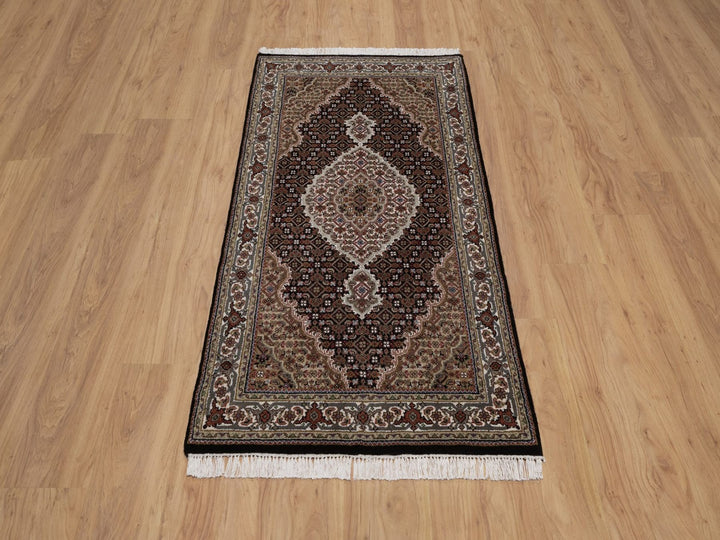 2'9" x 5'3" New Hand Knotted Black Wool Rectangle Oriental Rug - MOA10292672