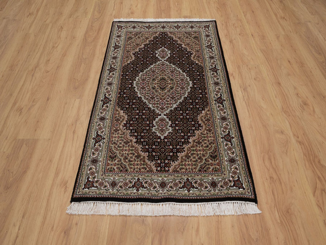 2'11" x 5'2" New Hand Knotted Black Wool Rectangle Oriental Rug - MOA10292673