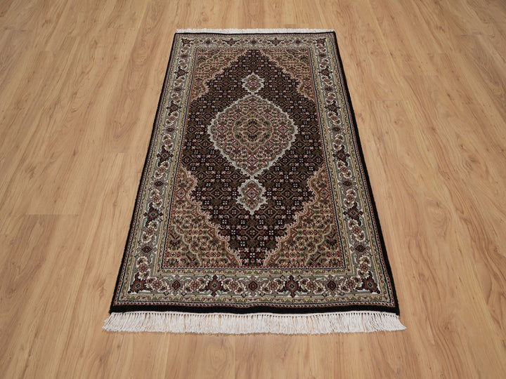 2'11" x 5'2" New Hand Knotted Black Wool Rectangle Oriental Rug - MOA10292673