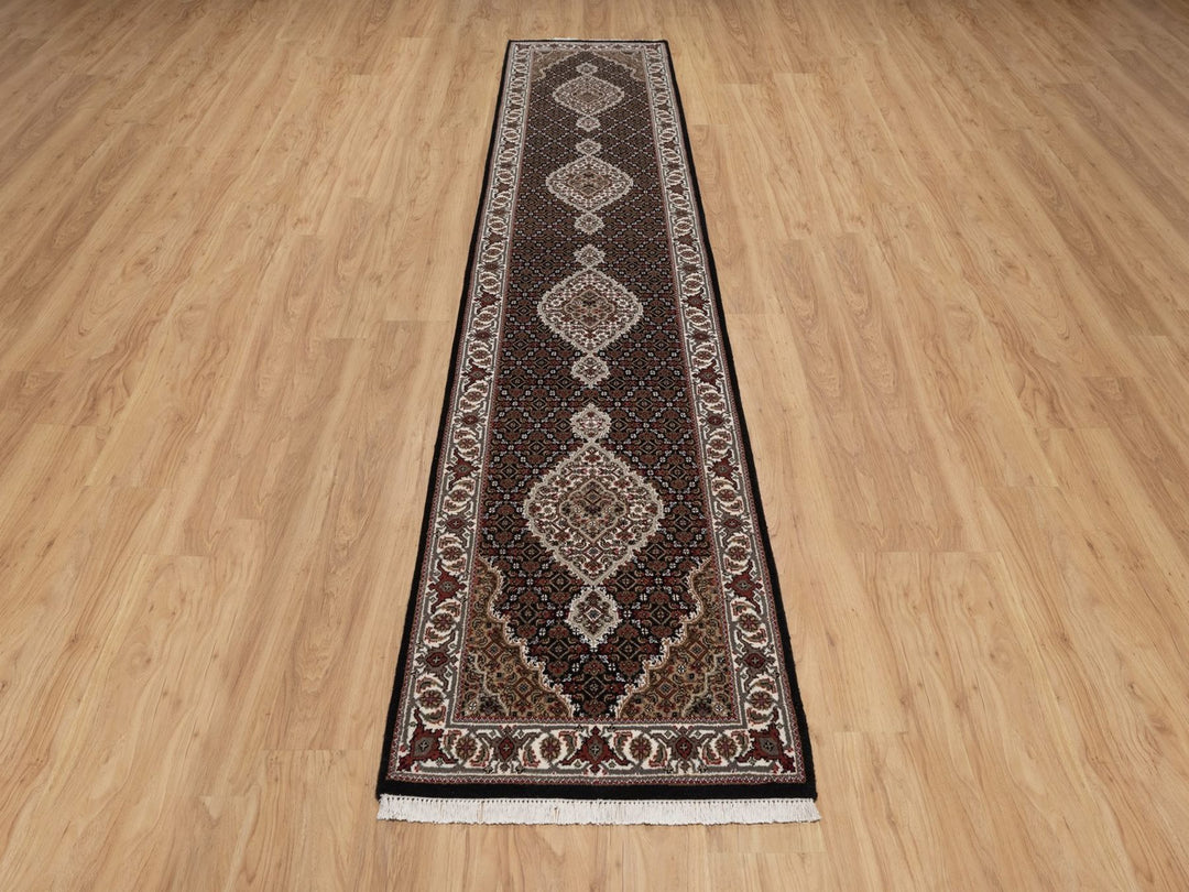 2'6" x 11'10" New Hand Knotted Black Wool Runner Oriental Rug - MOA10292674