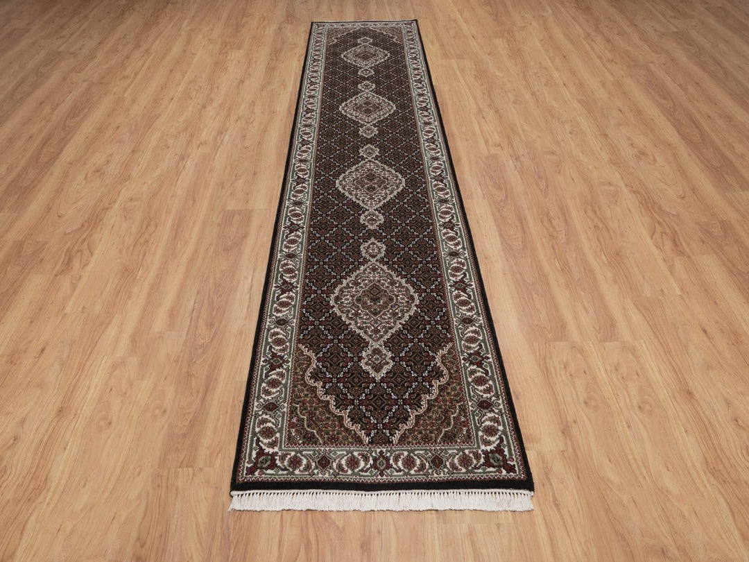 2'8" x 12'10" New Hand Knotted Black Wool Runner Oriental Rug - MOA10292675