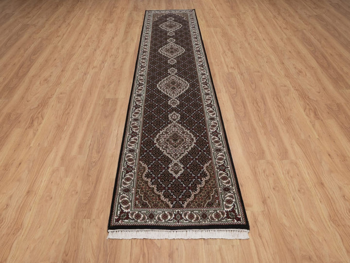 2'8" x 12'10" New Hand Knotted Black Wool Runner Oriental Rug - MOA10292675