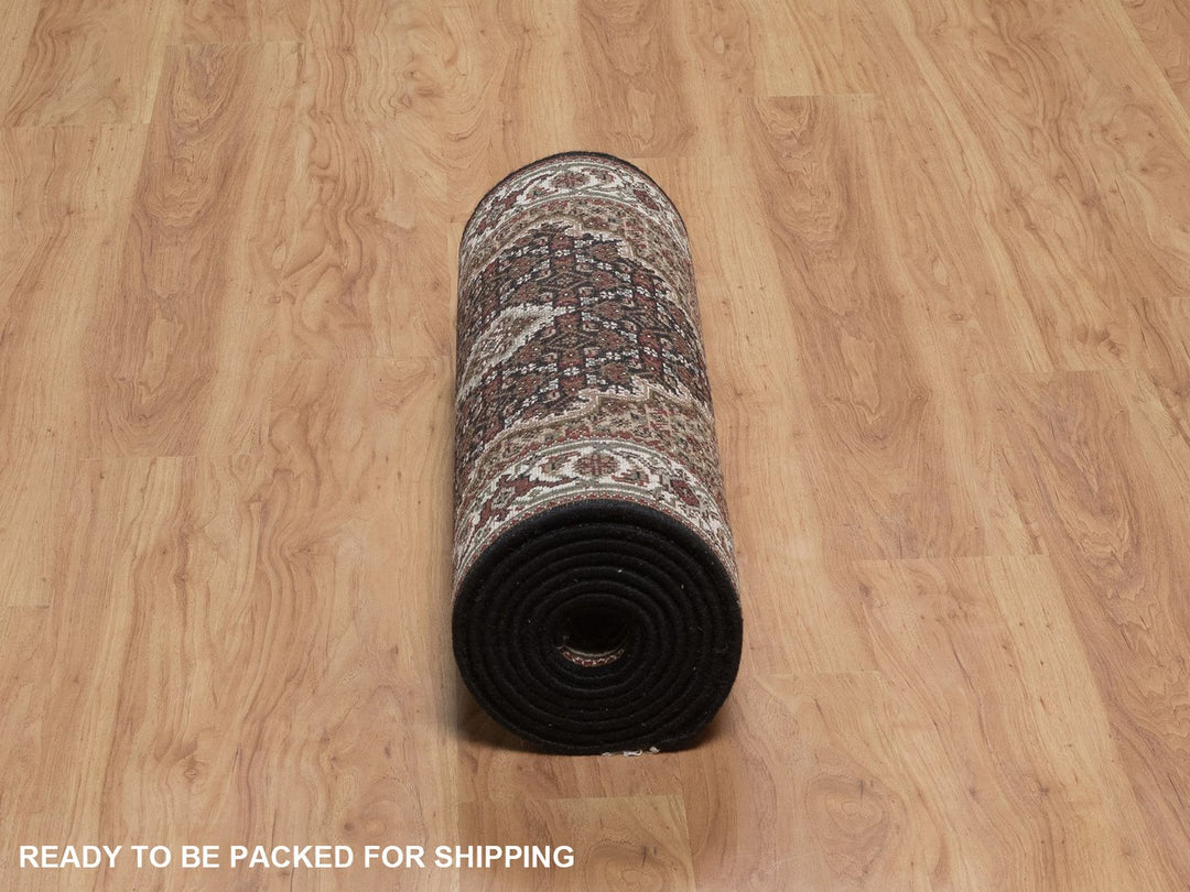 2'8" x 12'10" New Hand Knotted Black Wool Runner Oriental Rug - MOA10292675