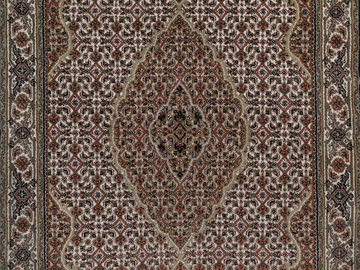 3'9" x 5'11" New Hand Knotted Ivory Wool Rectangle Oriental Rug - MOA10292678