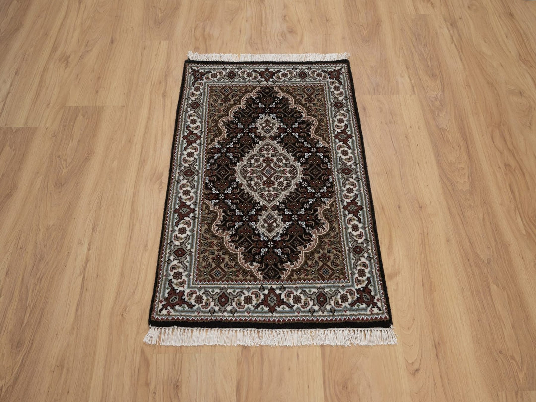 1'11" x 2'11" New Hand Knotted Black Wool Rectangle Oriental Rug - MOA10292683