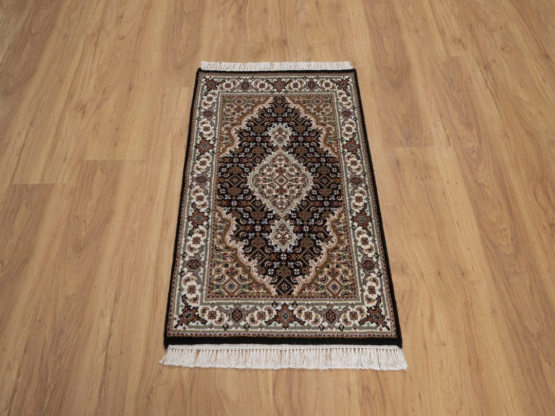 1'11" x 3'0" New Hand Knotted Black Wool Rectangle Oriental Rug - MOA10292684