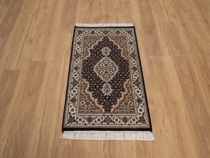 1'11" x 3'0" New Hand Knotted Black Wool Rectangle Oriental Rug - MOA10292684