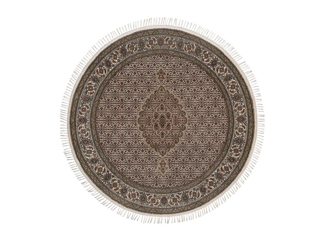 5'11" x 5'11" New Hand Knotted Ivory Wool Round Oriental Rug - MOA10292686