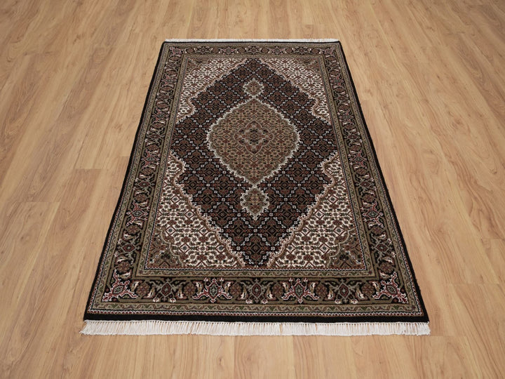3'11" x 6'1" New Hand Knotted Black Wool Rectangle Oriental Rug - MOA10292687