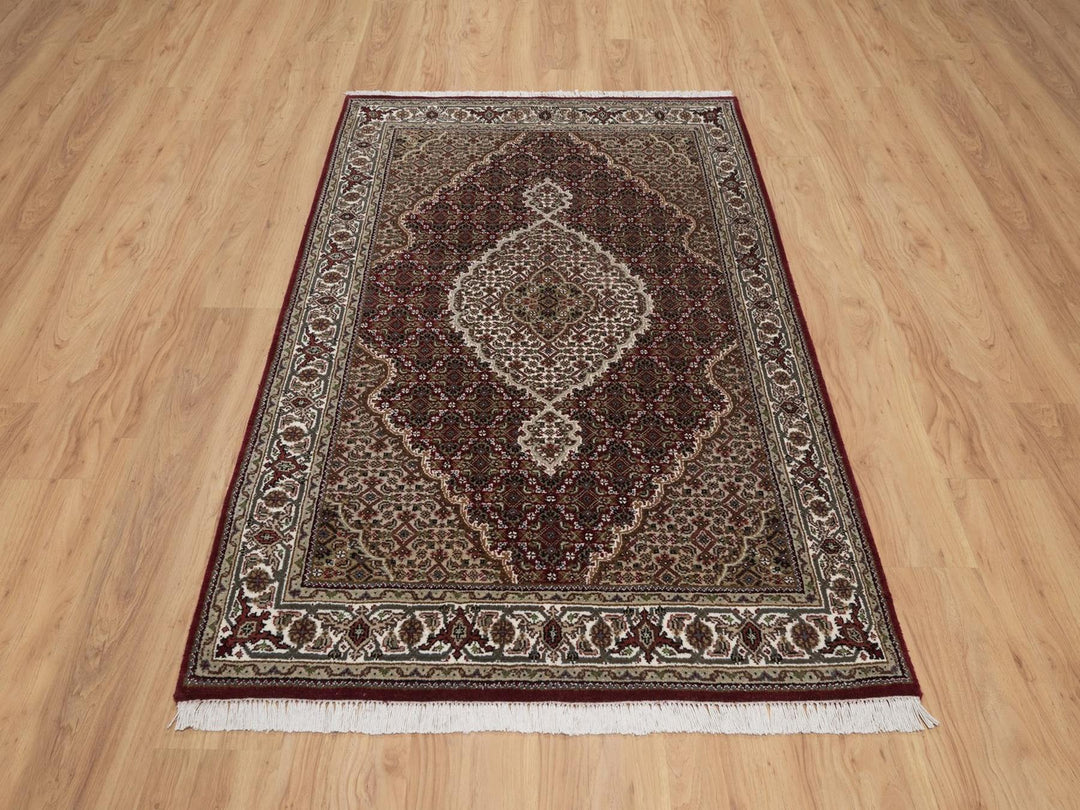3'11" x 6'0" New Hand Knotted Red Wool Rectangle Oriental Rug - MOA10292690