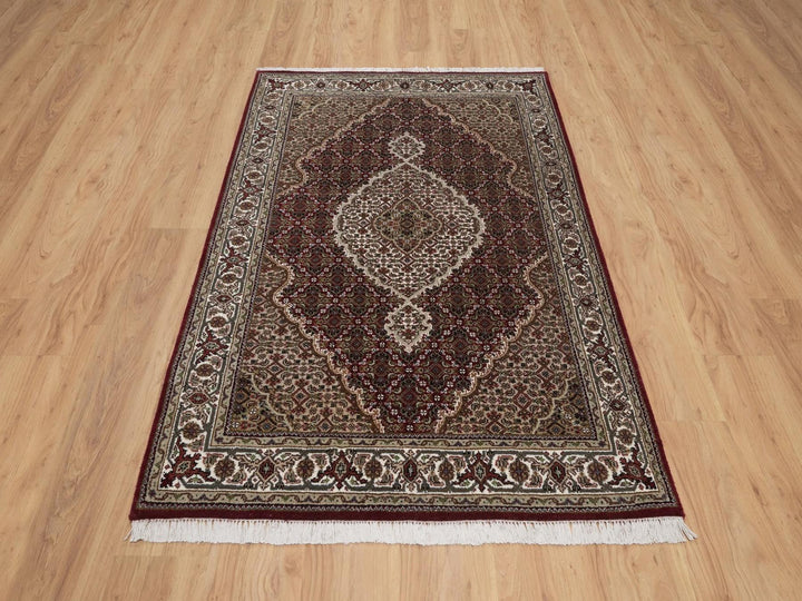3'11" x 6'0" New Hand Knotted Red Wool Rectangle Oriental Rug - MOA10292690
