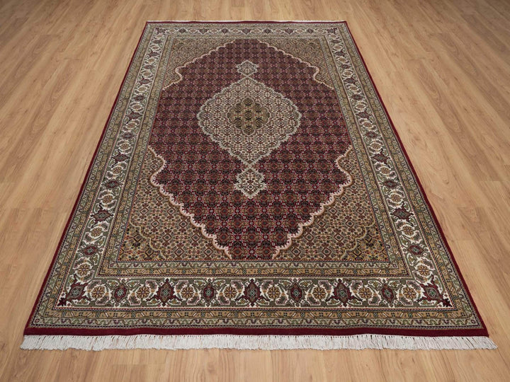 6'0" x 9'0" New Hand Knotted Red Wool Rectangle Oriental Rug - MOA10292691