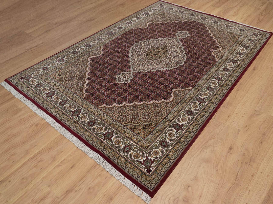 6'0" x 9'0" New Hand Knotted Red Wool Rectangle Oriental Rug - MOA10292691