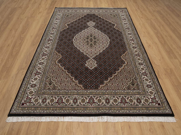 6'1" x 8'10" New Hand Knotted Black Wool Rectangle Oriental Rug - MOA10292692