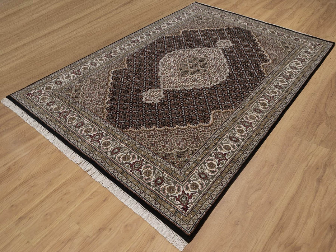 6'1" x 8'10" New Hand Knotted Black Wool Rectangle Oriental Rug - MOA10292692