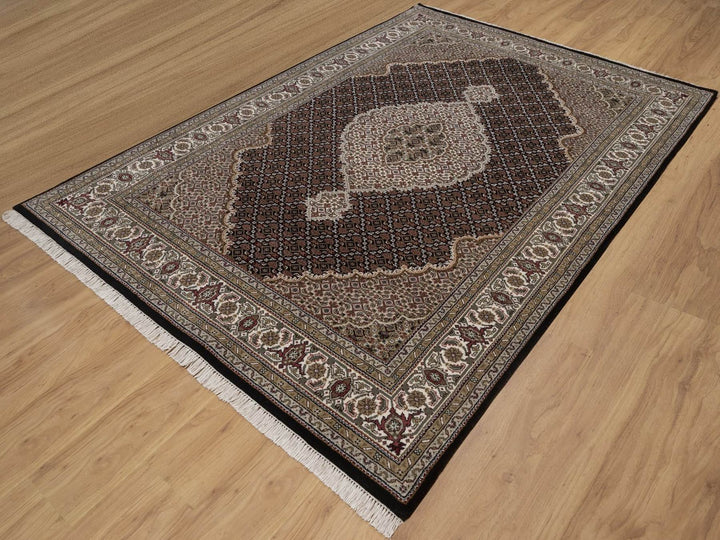 6'1" x 8'10" New Hand Knotted Black Wool Rectangle Oriental Rug - MOA10292692
