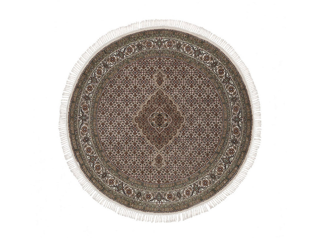 5'0" x 5'0" New Hand Knotted Ivory Wool Round Oriental Rug - MOA10292693