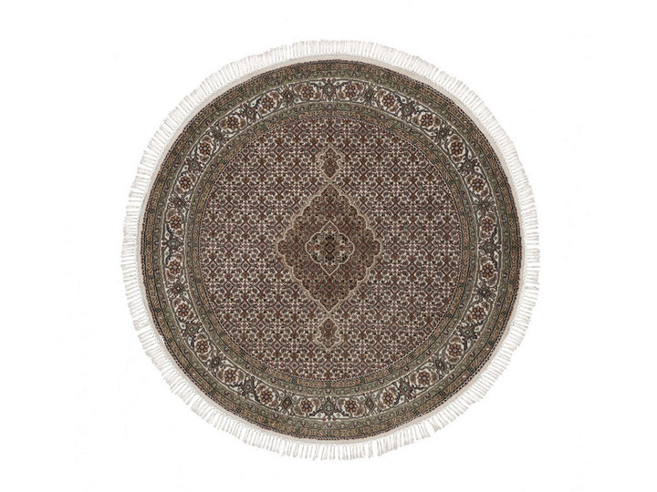 5'0" x 5'0" New Hand Knotted Ivory Wool Round Oriental Rug - MOA10292693