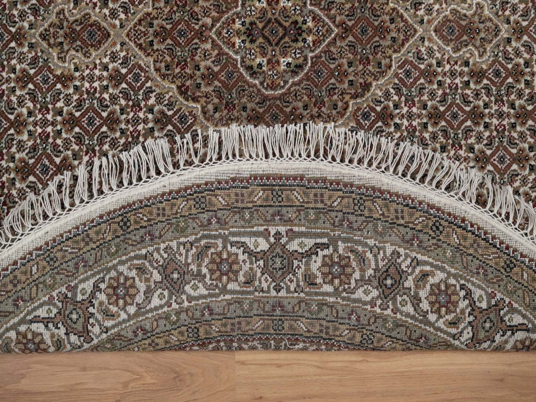 5'0" x 5'0" New Hand Knotted Ivory Wool Round Oriental Rug - MOA10292693