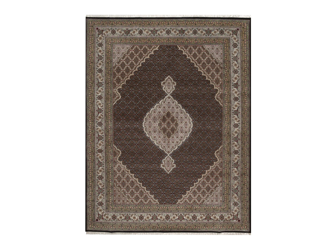 8'11" x 11'11" New Hand Knotted Black Wool Rectangle Oriental Rug - MOA10292694