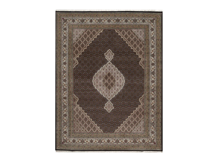 8'11" x 11'11" New Hand Knotted Black Wool Rectangle Oriental Rug - MOA10292694