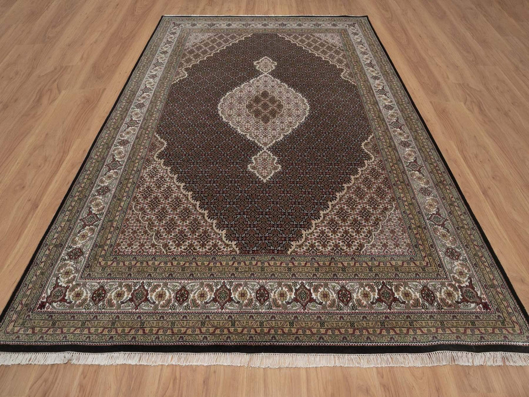 8'11" x 11'11" New Hand Knotted Black Wool Rectangle Oriental Rug - MOA10292694