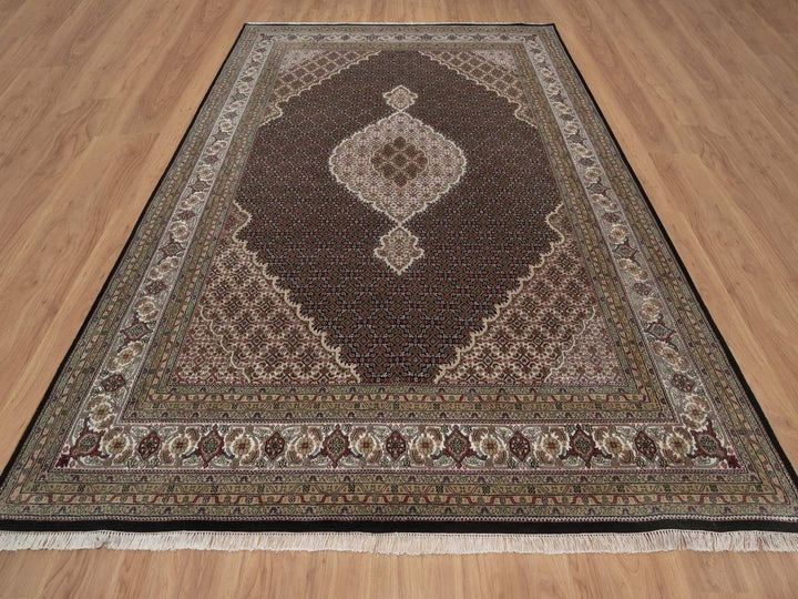8'11" x 11'11" New Hand Knotted Black Wool Rectangle Oriental Rug - MOA10292694
