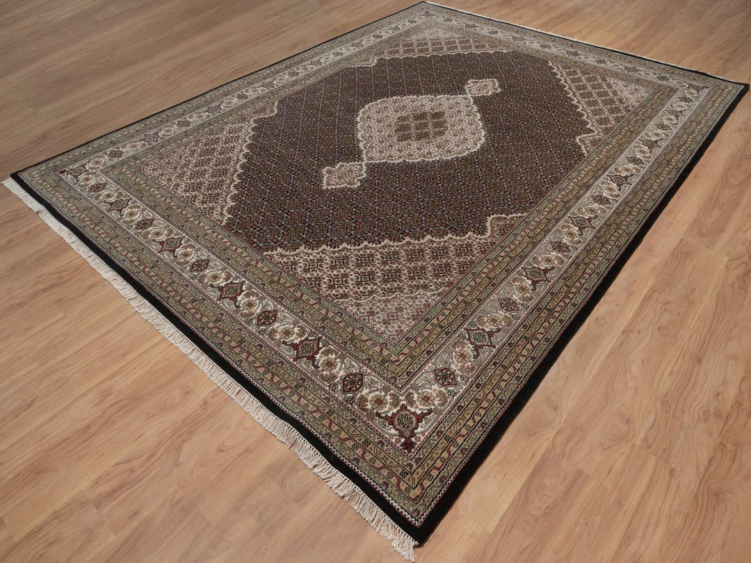 8'11" x 11'11" New Hand Knotted Black Wool Rectangle Oriental Rug - MOA10292694