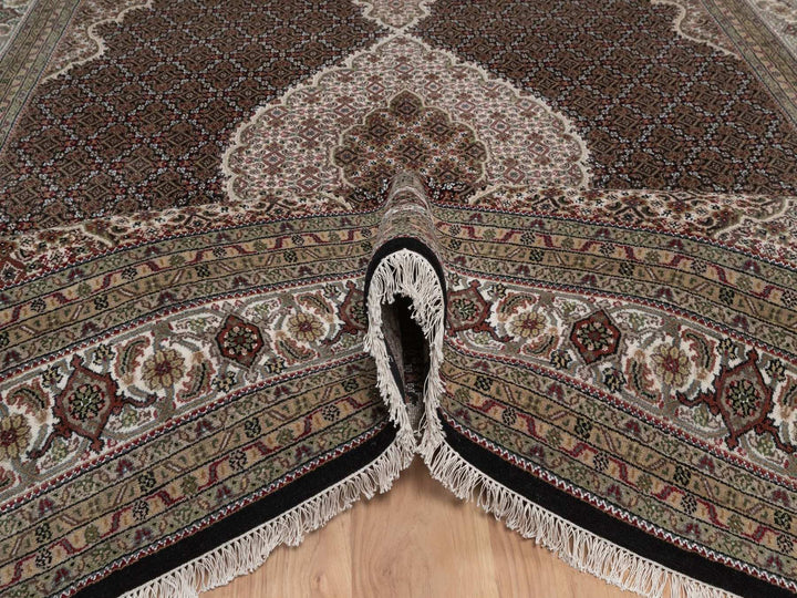 8'11" x 11'11" New Hand Knotted Black Wool Rectangle Oriental Rug - MOA10292694