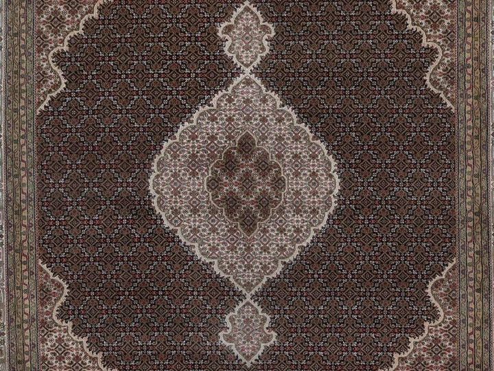 8'11" x 11'11" New Hand Knotted Black Wool Rectangle Oriental Rug - MOA10292694