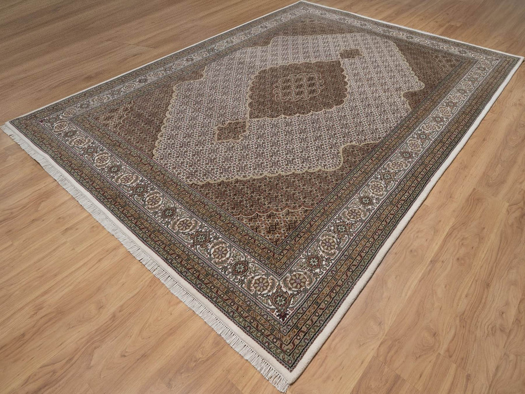 8'9" x 12'4" New Hand Knotted Ivory Wool Rectangle Oriental Rug - MOA10292695