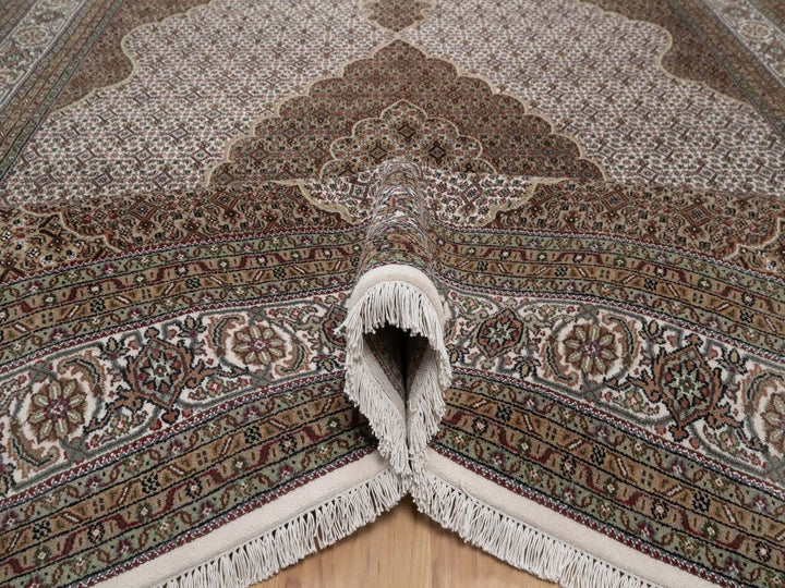 8'9" x 12'4" New Hand Knotted Ivory Wool Rectangle Oriental Rug - MOA10292695