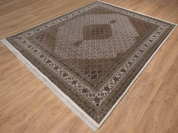 8'0" x 9'10" New Hand Knotted Ivory Wool Rectangle Oriental Rug - MOA10292697