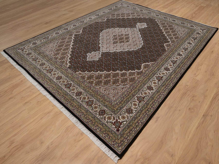 7'11" x 10'2" New Hand Knotted Black Wool Rectangle Oriental Rug - MOA10292698