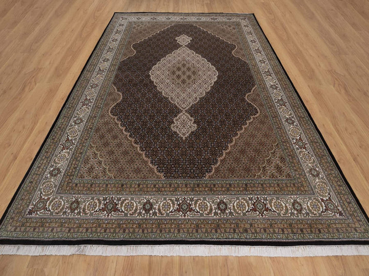 8'11" x 12'2" New Hand Knotted Black Wool Rectangle Oriental Rug - MOA10292699