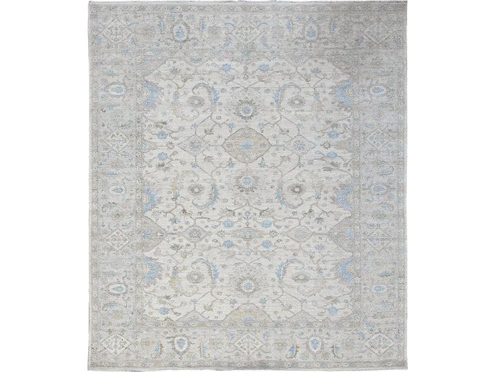 8'0" x 9'8" New Hand Knotted Ivory Wool Rectangle Oriental Rug - MOA102926