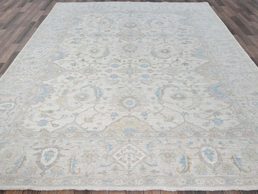 8'0" x 9'8" New Hand Knotted Ivory Wool Rectangle Oriental Rug - MOA102926