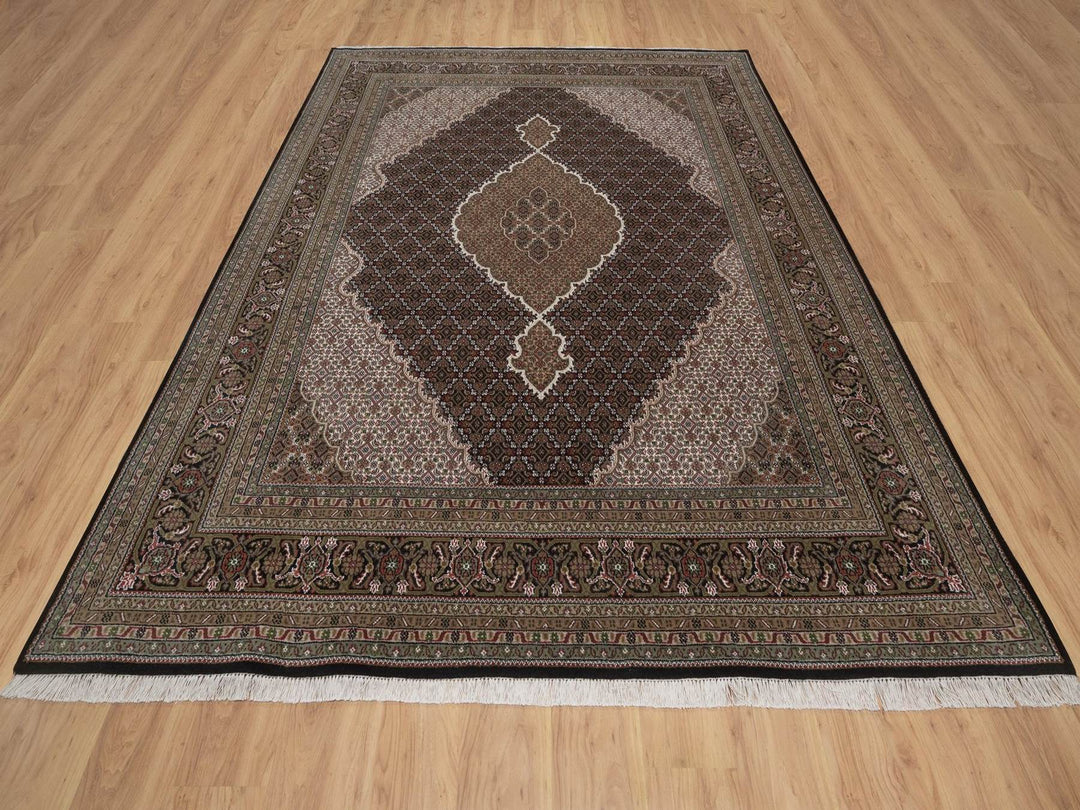 7'11" x 9'11" New Hand Knotted Black Wool Rectangle Oriental Rug - MOA10292703