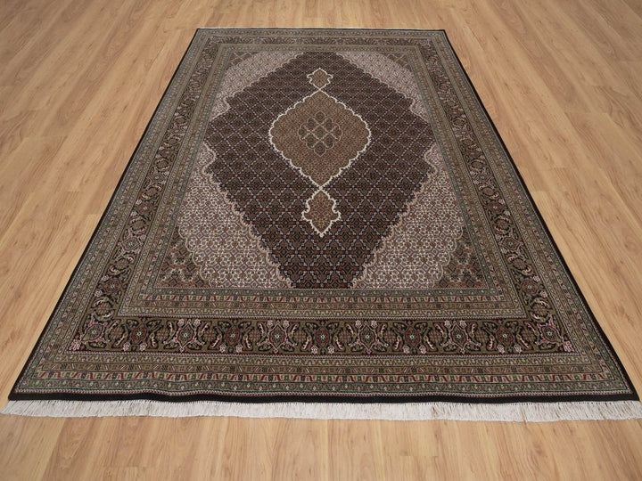 7'11" x 9'11" New Hand Knotted Black Wool Rectangle Oriental Rug - MOA10292703