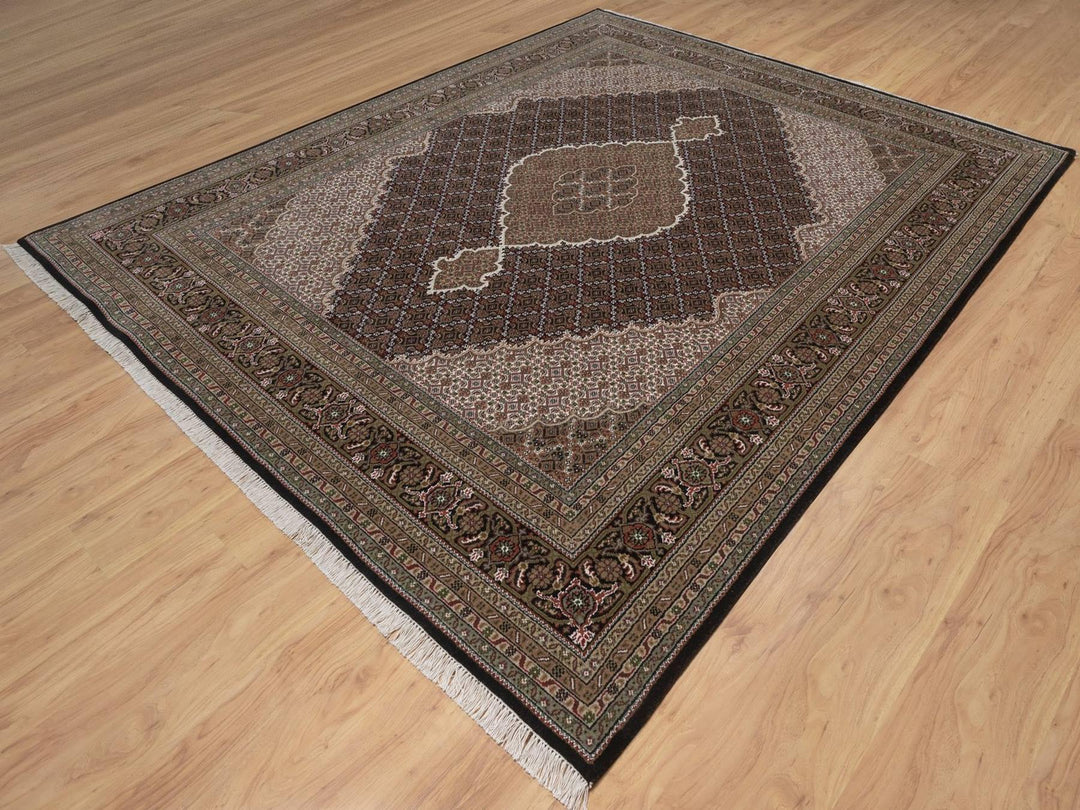 7'11" x 9'11" New Hand Knotted Black Wool Rectangle Oriental Rug - MOA10292703