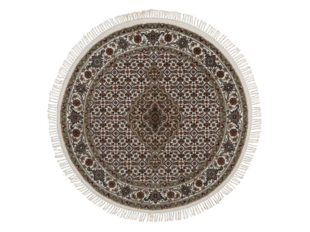 3'4" x 3'4" New Hand Knotted Ivory Wool Round Oriental Rug - MOA10292706
