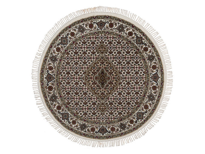 3'4" x 3'4" New Hand Knotted Ivory Wool Round Oriental Rug - MOA10292706