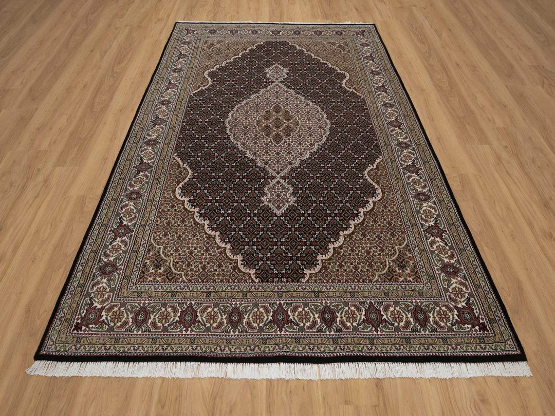 6'0" x 9'0" New Hand Knotted Black Wool Rectangle Oriental Rug - MOA10292707