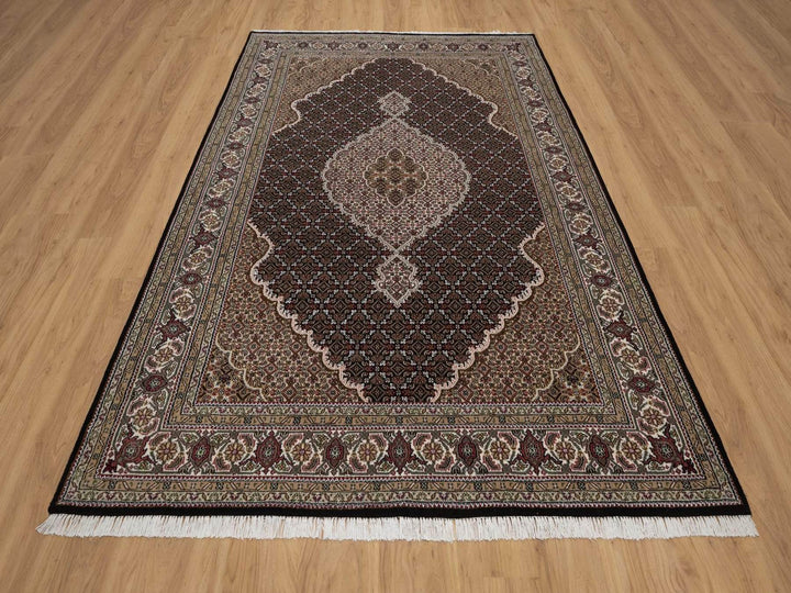 6'0" x 9'0" New Hand Knotted Black Wool Rectangle Oriental Rug - MOA10292707