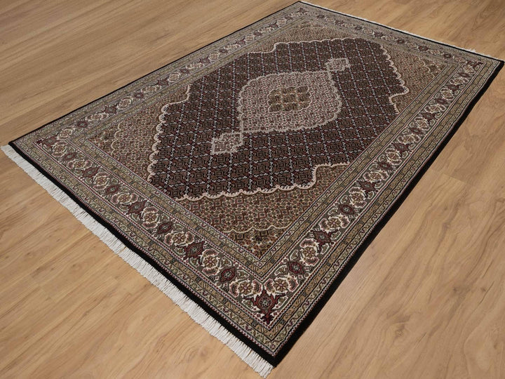 6'0" x 9'0" New Hand Knotted Black Wool Rectangle Oriental Rug - MOA10292707