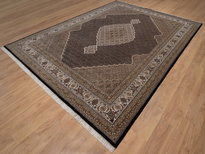 8'10" x 12'1" New Hand Knotted Black Wool Rectangle Oriental Rug - MOA10292711