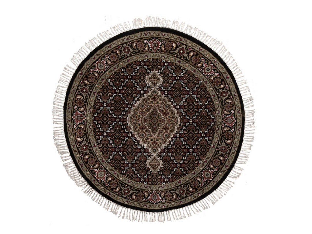 3'3" x 3'3" New Hand Knotted Black Wool Round Oriental Rug - MOA10292712