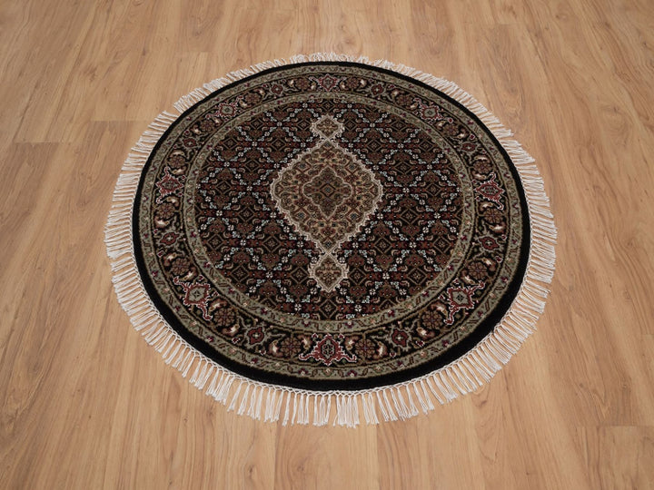 3'3" x 3'3" New Hand Knotted Black Wool Round Oriental Rug - MOA10292712